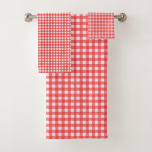 Retro Cherry Red Gingham Kariertes Muster Badhandtuch Set