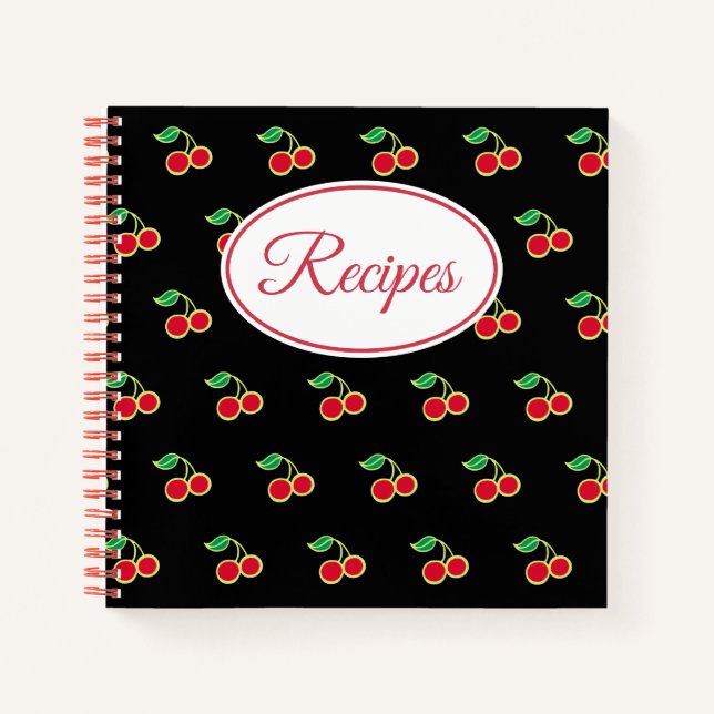 Retro Cherry Rezept Kochbuch Geschenk Notizbuch (Vorderseite)