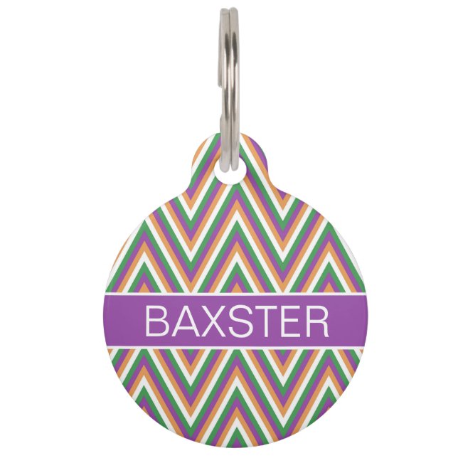 Retro-Chevron-Muster personalisiert Haustiermarke (Vorderseite)