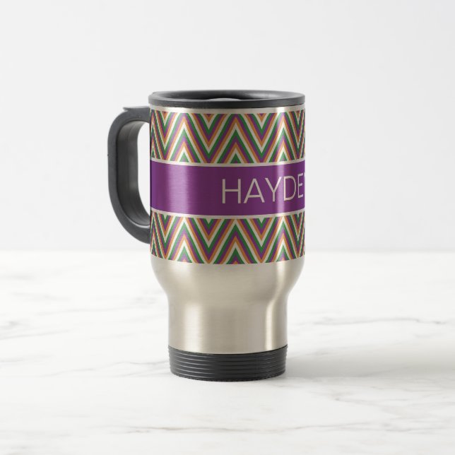 Retro-Chevron-Muster, personalisiert und cool Reisebecher (Vorderseite Links)