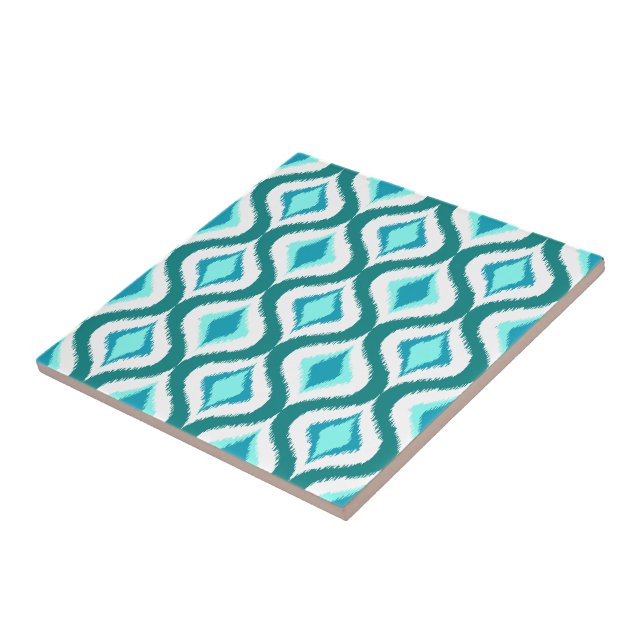 Retro Chic Aquamarin Aqua Türkis Ikat Droptern Mus Fliese (Seite)