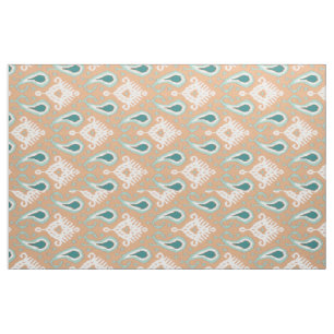 Retro Chic Aquamarin Taupe Ethnic Ikat Tribal Must Stoff