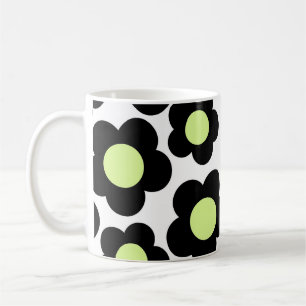 Retro Chic Black Neon Green Floral Bold Y2K Kaffeetasse
