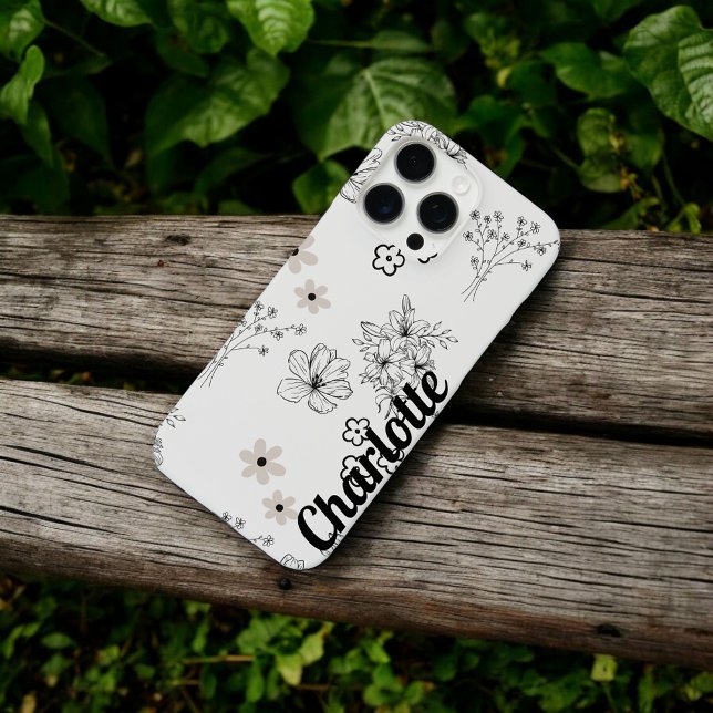 Retro Chic Black & White Floral Muster Whimsical Case-Mate iPhone Hülle (Von Creator hochgeladen)
