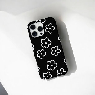 Retro Chic Black & White Floral Muster Whimsical iPhone 16 Pro Max Hülle