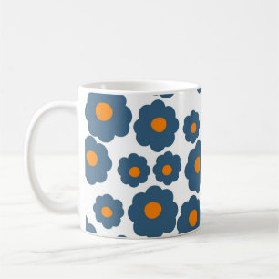 Retro Chic Blau Orange Blumenmuster Bold Y2K Kaffeetasse