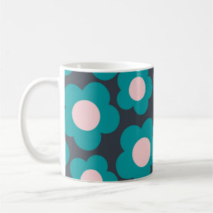 Retro Chic Blau Rosa Blumenmuster Lebendig Y2K Kaffeetasse