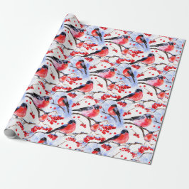 Retro Chic Christmas Bullfinch Birds Holiday Gift Geschenkpapier
