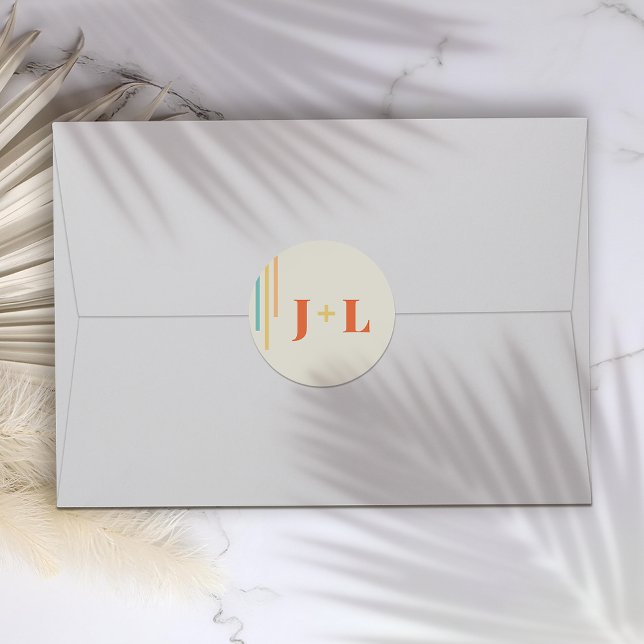 Retro Chic Design mit farbenfrohen Streifen Runder Aufkleber (Von Creator hochgeladen)