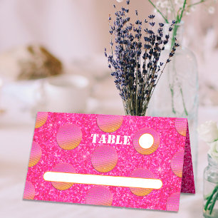 Retro Chic Disco-Kugeln Hot Pink und Orange Hochze Platzkarte