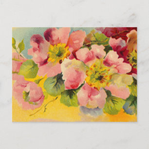 Retro Chic Elegante Rosa Vintage Blumenprirosen Postkarte