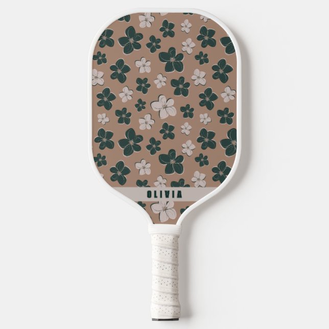 Retro Chic Floral Tan Brown Pickleball Paddle (Vorderseite)