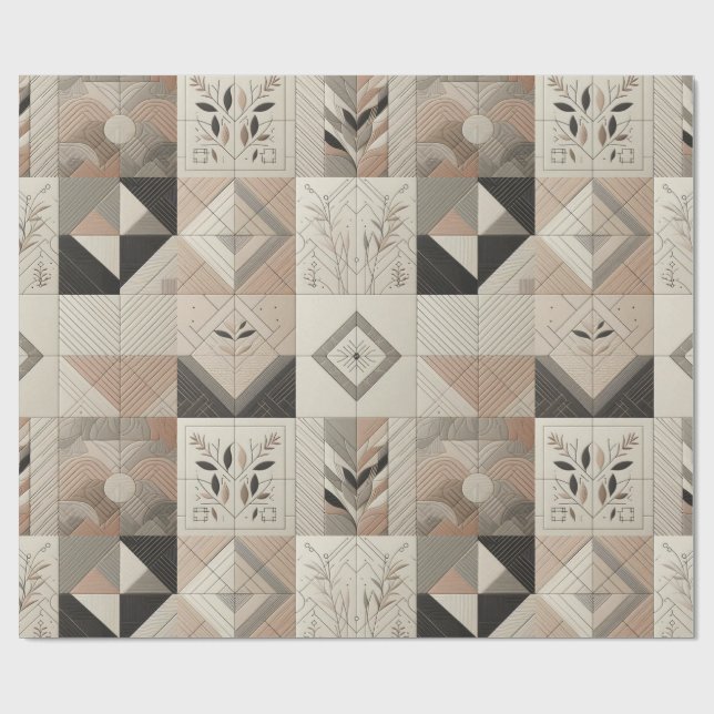 Retro Chic Geometric Elegantes Tribal Muster Geschenkpapier (Flach)
