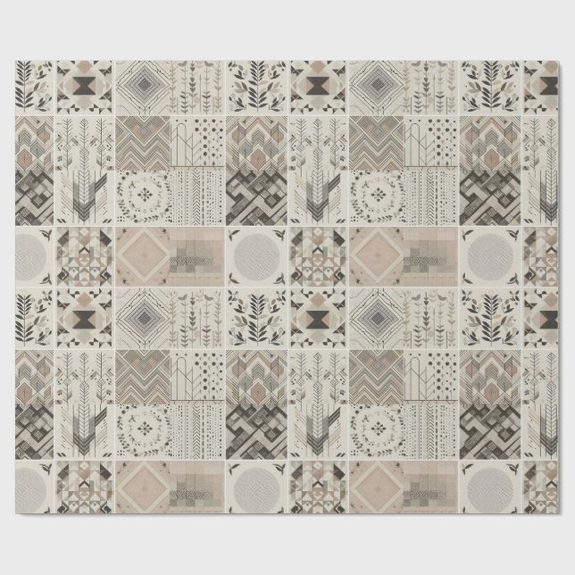 Retro Chic Geometric Elegantes Tribal Muster Geschenkpapier (Flach)