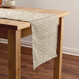 Retro Chic Gray Beige Taupe Brown Mandala Muster Kurzer Tischläufer