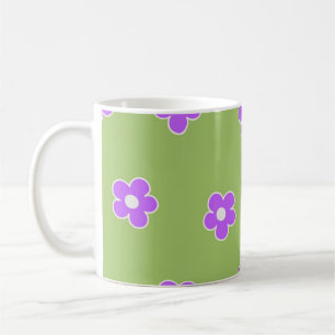 Retro Chic Green Lila Floral Vibrann Y2K Kaffeetasse