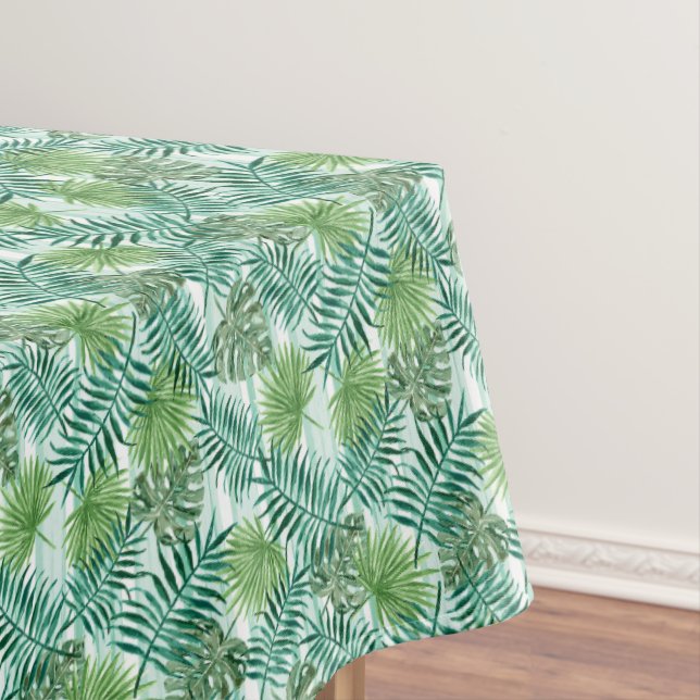 Retro Chic Green Palm Blätter Wasserfarben Kunst Tischdecke (Beispiel)