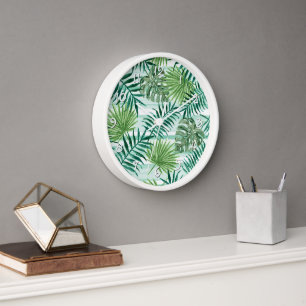 Retro Chic Green Palm Leaves Watercolor Art Uhr