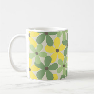 Retro Chic Grün Gelb Floral Funky Y2K Kaffeetasse