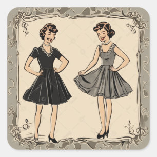 Retro Chic LBD Kunstaufkleber Quadratischer Aufkleber