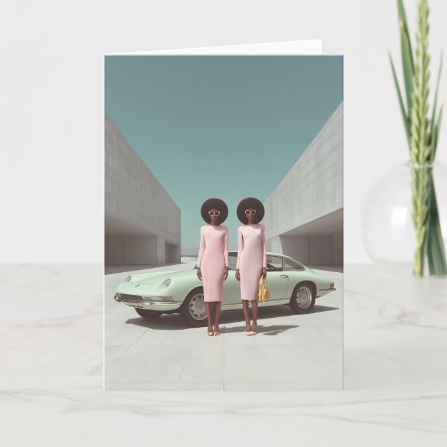 Retro Chic Minimalistisch Twins Einladung (Vorderseite)