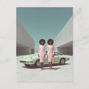 Retro Chic Minimalistisch Twins Postkarte