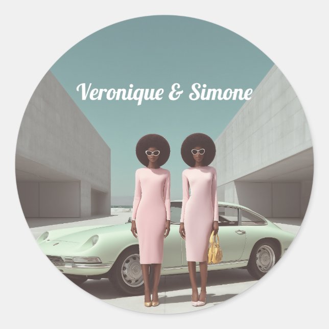 Retro Chic Minimalistisch Twins Runder Aufkleber (Vorderseite)