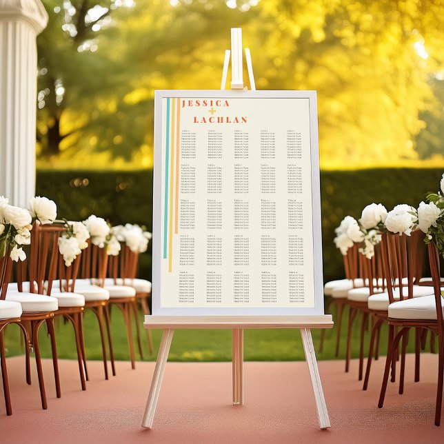 Retro Chic mit farbenfroher Streifen Sitzkarte Poster (Von Creator hochgeladen)