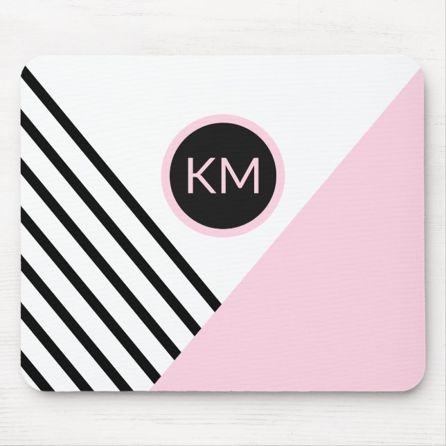 Retro Chic Monogram Strips und Farbblock Mousepad (Vorne)