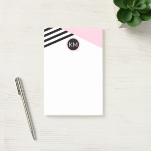 Retro Chic Monogram Strips und Farbblock Post-it Klebezettel