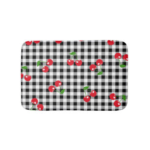 Retro Chic Niedlich Red Cherry Black & White Gingh Badematte