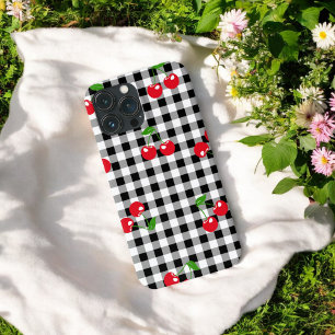 Retro Chic Niedlich Red Cherry Black & White Gingh Case-Mate iPhone Hülle