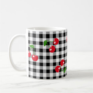 Retro Chic Niedlich Red Cherry Schwarz-weiß Gingha Kaffeetasse