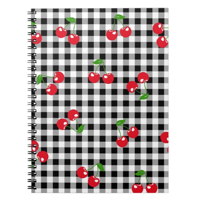 Retro Chic Niedlich Red Cherry Schwarz-weiß Gingha Notizblock (Vorderseite)