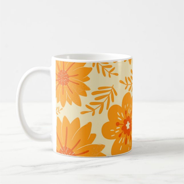 Retro Chic Orange Floral Bold Y2K Inspiriert Kaffeetasse (Links)