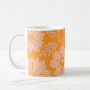 Retro Chic Orange Pfirsich Flaum Floral Warm Vinta Kaffeetasse