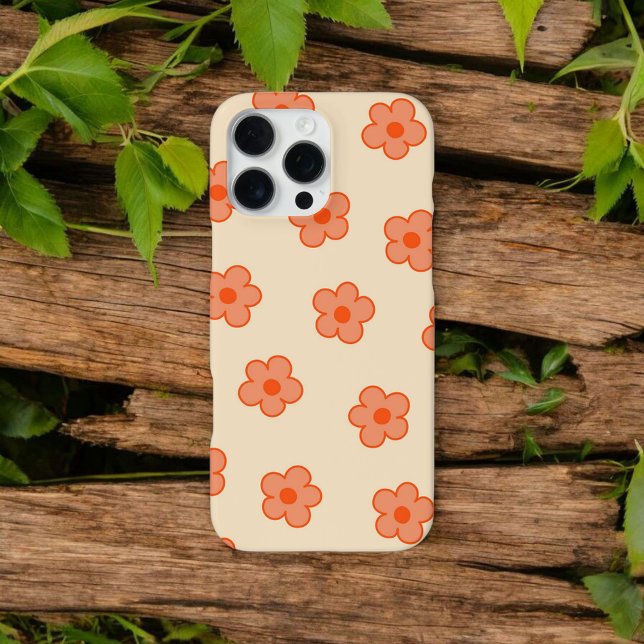 Retro Chic Peach floral Muster Whimsikfeder iPhone Hülle (Von Creator hochgeladen)