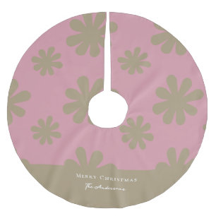 Retro Chic Pink und Gold Floral Frohe Weihnachten Polyester Weihnachtsbaumdecke