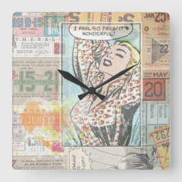 Retro Chic Pinup Girl Quadratische Wanduhr
