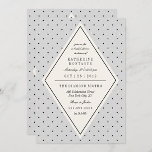 Retro Chic Polka Dots Diamond Brautparty laden ein Einladung
