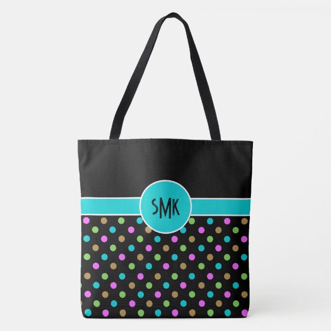 Retro Chic Polka Dots Große Mit Monogramm (Vorderseite)