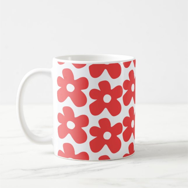 Retro Chic Red Floral Bold Y2K Blume Design Kaffeetasse (Links)
