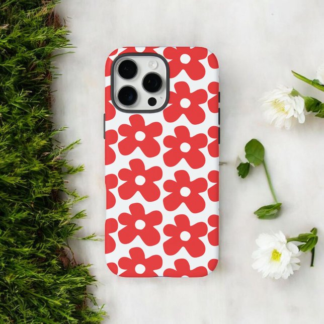 Retro Chic Red Floral Muster Whimsikfeder Case-Mate iPhone Hülle (Von Creator hochgeladen)