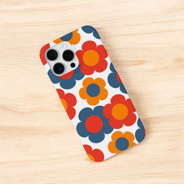 Retro Chic Red, Orange & Blue Floral Muster iPhone Hülle (Von Creator hochgeladen)