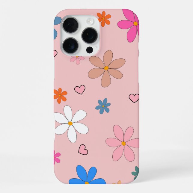 Retro Chic Rosa Blumenmuster Whimsical Frühling  iPhone Hülle (Rückseite)