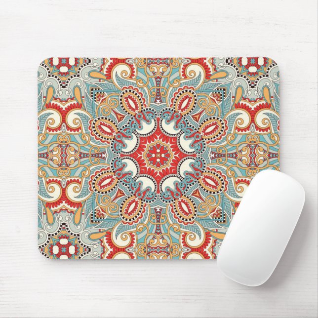 Retro Chic Rot Aquamarines Hübsches Blumenmosaik M Mousepad (Mit Mouse)