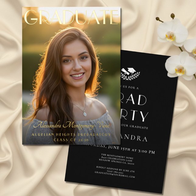 Retro Chic Schwarz Goldfolie Abschlussfeier Folieneinladung (Von Creator hochgeladen)