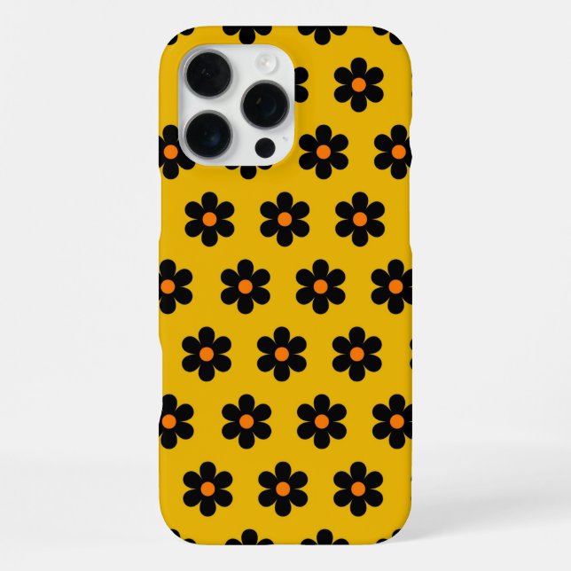 Retro Chic Schwarz & Senfflorales Muster iPhone Hülle (Rückseite)