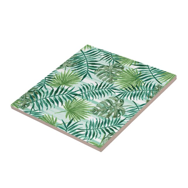 Retro Chic Tropical Green Palm Blätter Art Pattern Fliese (Seite)