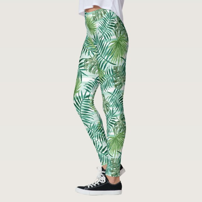Retro Chic Tropical Green Palm Blätter Muster Leggings (Links)